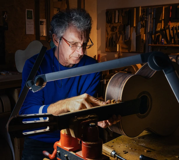 Guitar luthier Jean-Marie Fouilleul at work